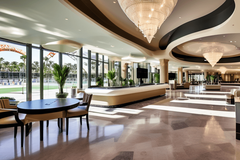 Conference venue with crowd and stage lighting